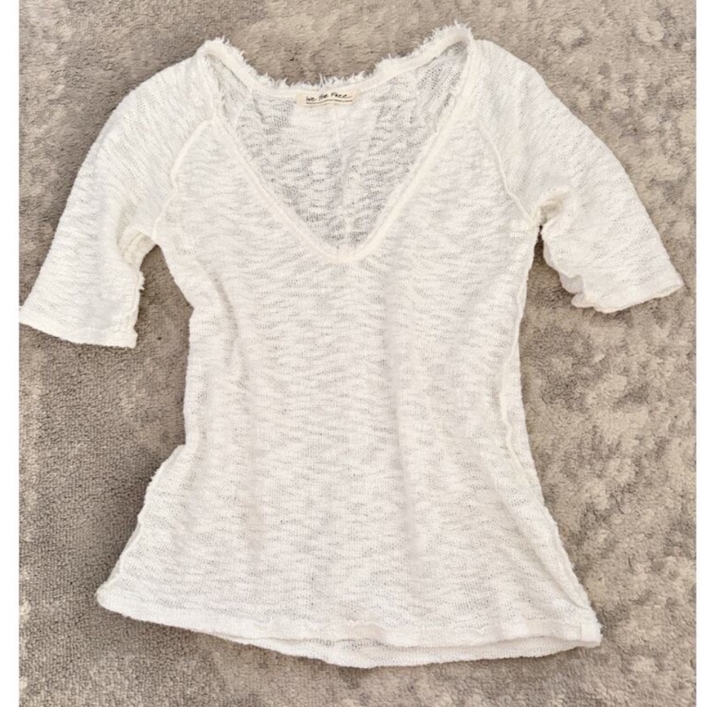 Free People We The Free Francis Tee Cozy Deep V Neck White Size Medium